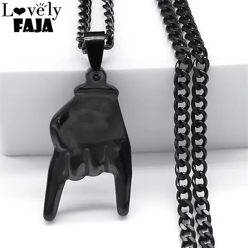 Hip Hop Punk Rock Love You Gesture Necklace Pendant Women Men Stainless Steel Black Color Street Goth Necklace Jewelry NXXXXS03 
Hip Hop Punk Rock Love You Gesture Necklace Pendant Women Men Stainless Steel Black Color Street Goth Necklace Jewelry NXXXXS03