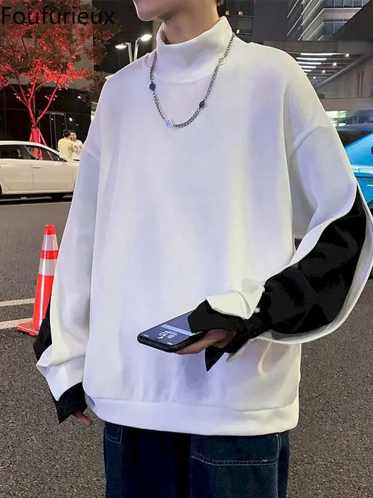 Foufurieux Fashion Men T Shirts Patchwork Streetwear O Neck Long Sleeve Casual Pullovers 2022 Personality Korean Loose Camisetas
Foufurieux Fashion Men T Shirts Patchwork Streetwear O Neck Long Sleeve Casual Pullovers 2022 Personality Korean Loose Camisetas
