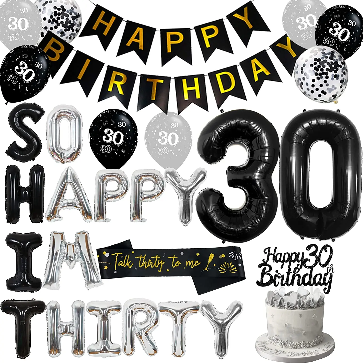 30th Birthday Party Decorations Black So Happy I’m Thirty Funny 30 Birthday Balloon Sash Banner Cake Decor for Man Woman Rip 20s
30th Birthday Party Decorations Black So Happy I’m Thirty Funny 30 Birthday Balloon Sash Banner Cake Decor for Man Woman Rip 20s