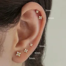 Dainty Flower Stud Earrings for Women Piercing Cartilage Ear Ring Cute Zircon Gold Color Womens Aesthetic Jewelry Gift KCE038