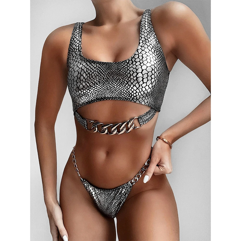 Women Sexy Snake Print Swimwear Chain Bikini Swimsuit Brazilian Biquini Set Metal Chain Bathing Suits
Women Sexy Snake Print Swimwear Chain Bikini Swimsuit Brazilian Biquini Set Metal Chain Bathing Suits
