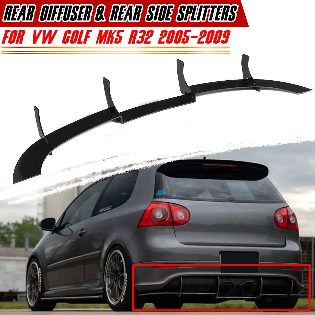 MK5 R32 Автомобильный задний диффузор губа и задние боковые разветвители черная для VW для Golf MK5 R32 2005-2009 ABS Автомобильная фотография
MK5 R32 Автомобильный задний диффузор губа и задние боковые разветвители черная для VW для Golf MK5 R32 2005-2009 ABS Автомобильная фотография