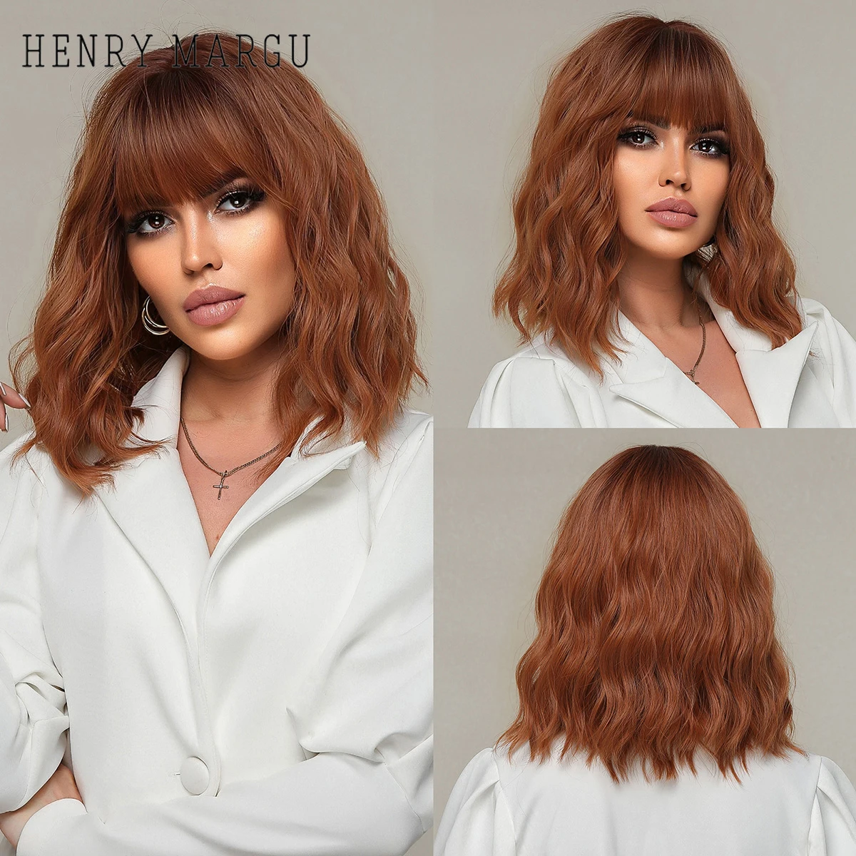 HENRY MARGU Brown Copper Ginger Synthetic Wigs Short Wavy Bob Wigs For Women With Bangs Daily Heat Resistant Natural Hair Wigs
HENRY MARGU Brown Copper Ginger Synthetic Wigs Short Wavy Bob Wigs For Women With Bangs Daily Heat Resistant Natural Hair Wigs