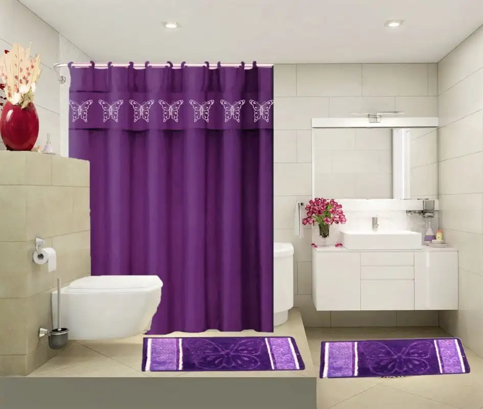 15-PC BUTTERFLY PURPLE Hotel Bathroom Sets - 2 Non-Slip Bath Mats Rugs Fabric Shower Curtain 12-Hooks
15-PC BUTTERFLY PURPLE Hotel Bathroom Sets - 2 Non-Slip Bath Mats Rugs Fabric Shower Curtain 12-Hooks