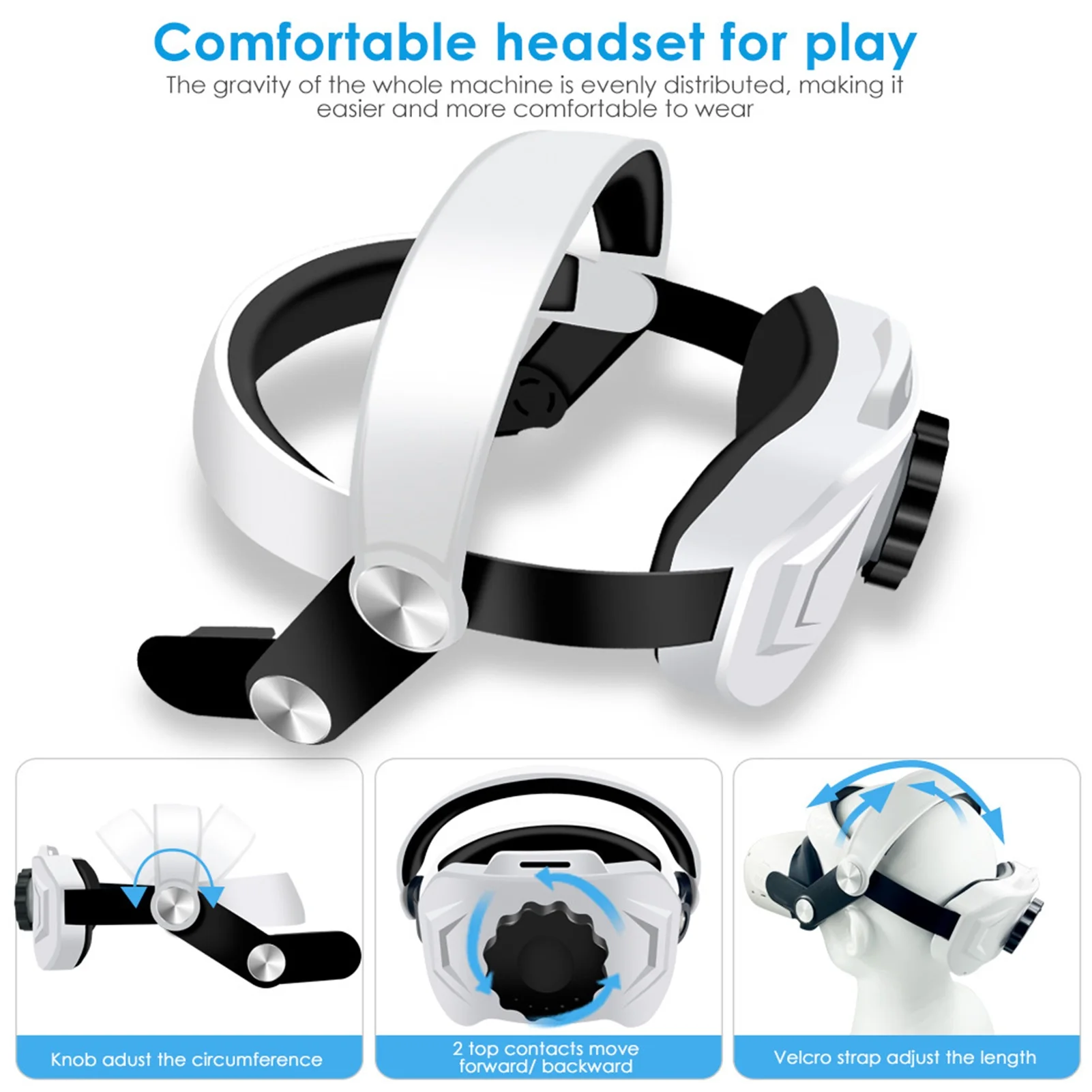 

Adjustable Head Strap for OculusQuest 2 Elite Increase Supporting Improve Comfort Extend Playtime Rechargeable VR Accessories