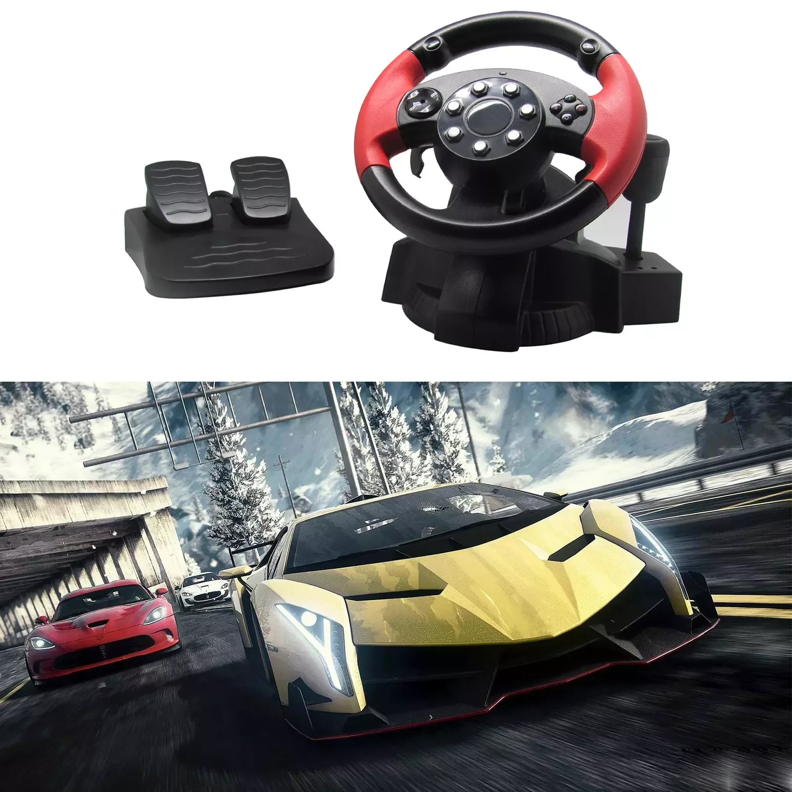 Gaming Steering Wheel with Pedals Compatible for PS3 - Great for PS2, fully supports
Gaming Steering Wheel with Pedals Compatible for PS3 - Great for PS2, fully supports