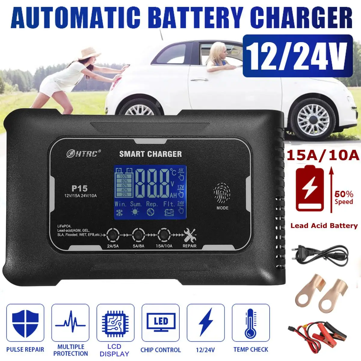 NEW 15A/20A Car Battery Charger 12V/15A 24V/10A Smart Charger for Lead-Acid PB LiFePO4 7-Stage Automatic Motorcycle Charger
NEW 15A/20A Car Battery Charger 12V/15A 24V/10A Smart Charger for Lead-Acid PB LiFePO4 7-Stage Automatic Motorcycle Charger