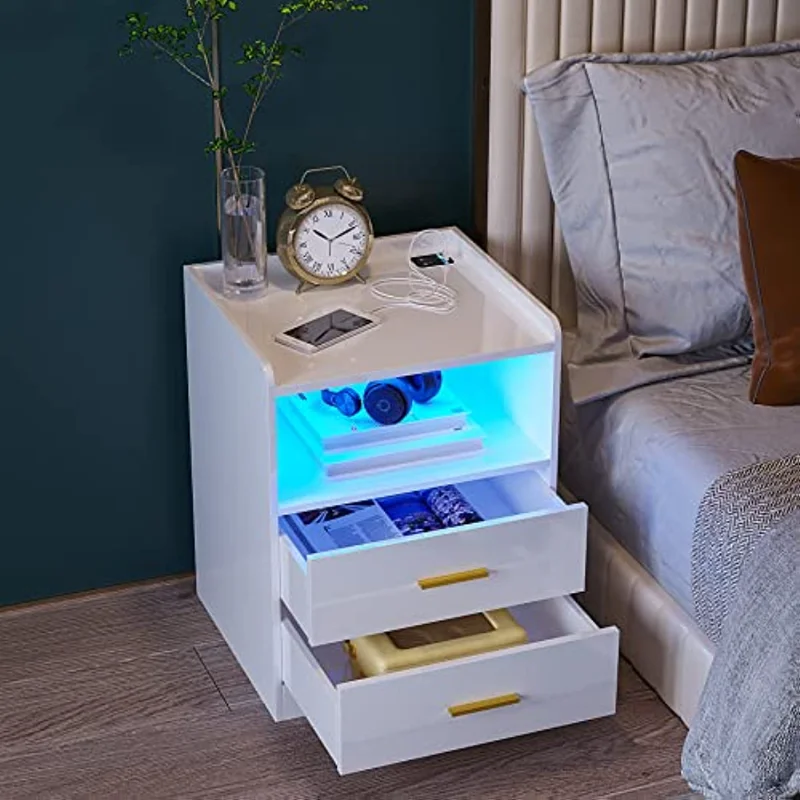 HNEBC Auto LED Nightstand with 2 USB Charging Station High Gloss White Bedside Side Table with 2 Drawers 3 Color Lighting
HNEBC Auto LED Nightstand with 2 USB Charging Station High Gloss White Bedside Side Table with 2 Drawers 3 Color Lighting