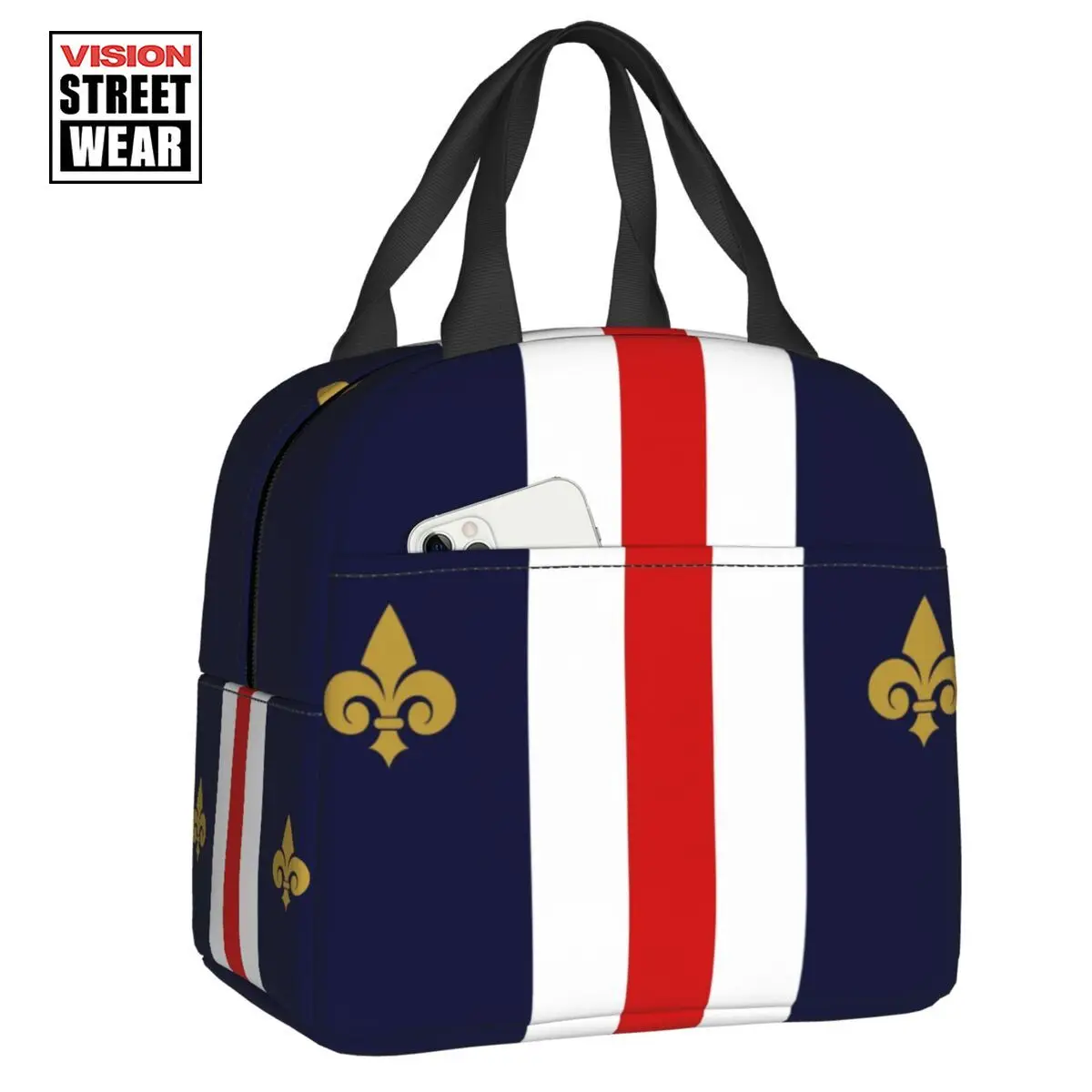 

Fleur De Lis France French Flag Insulated Lunch Tote Bag For Women Fleur-De-Lys Lily Flower Cooler Thermal Food Lunch Box School