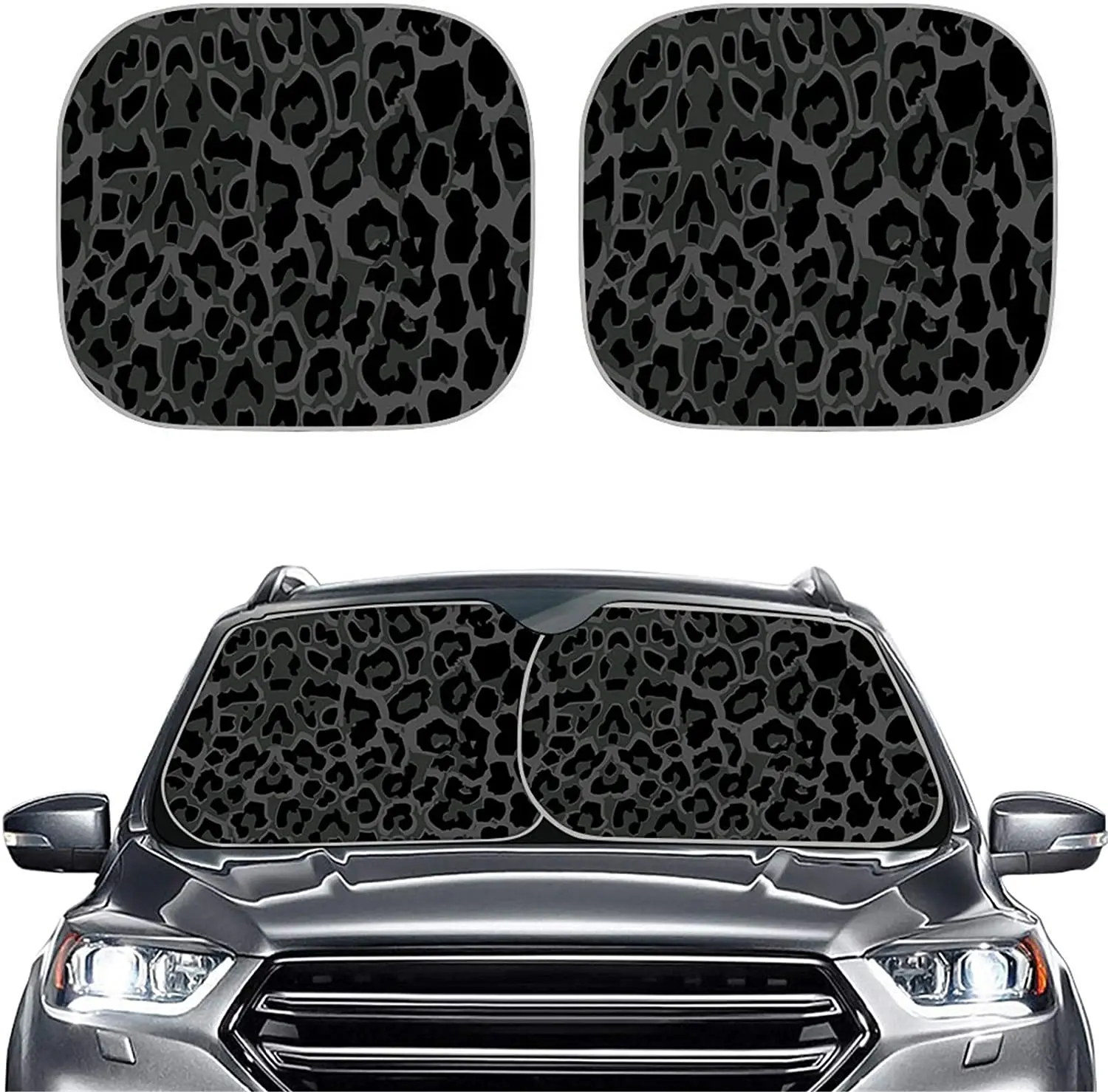 

FUSURIRE Black Leopard Print Car Sun Shade Universal Vehicles Portable Window Sun Visor Protector 2 Pieces Set Black Leopard Pat