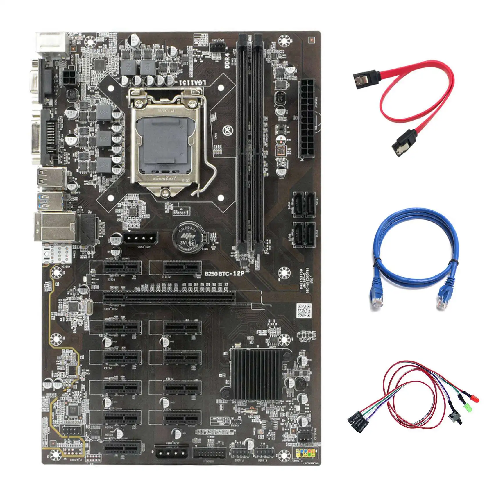 Материнская плата B250 для майнинга BTC с кабелем переключателя светильник кой + кабель RJ45 + кабель SATA 12 слотов для графической карты для майнин...
Материнская плата B250 для майнинга BTC с кабелем переключателя светильник кой + кабель RJ45 + кабель SATA 12 слотов для графической карты для майнин...