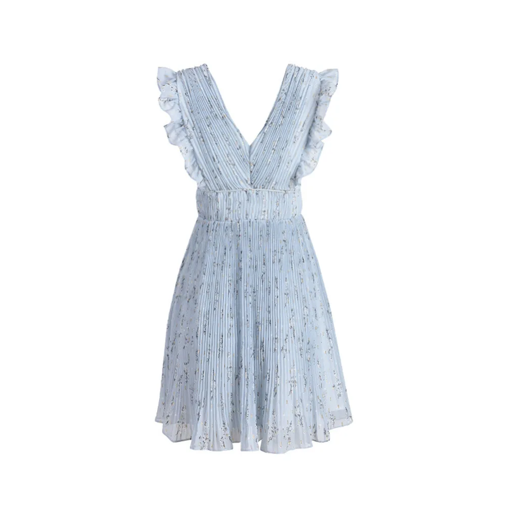 Sleeveless Pleated Above Knee V-Neck Women Dress 2022 Summer New Waist Floral Lace Up Front And Back Ruffled Chiffon Mini Dress
Sleeveless Pleated Above Knee V-Neck Women Dress 2022 Summer New Waist Floral Lace Up Front And Back Ruffled Chiffon Mini Dress