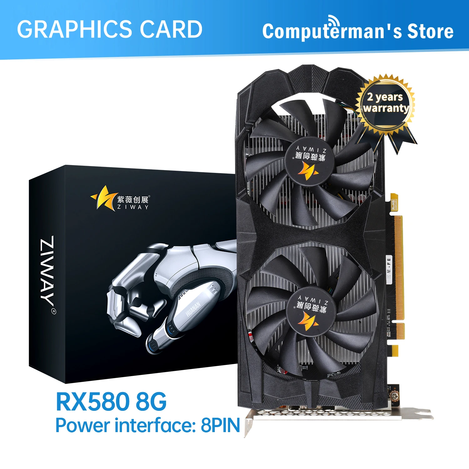 ZIWAY RX 580 8G Graphics Cards 2048SP 1206Mhz 256Bit GDDR5 HDMI-Compatible DVI DisplayPort GPU RX580 8G Video Card
ZIWAY RX 580 8G Graphics Cards 2048SP 1206Mhz 256Bit GDDR5 HDMI-Compatible DVI DisplayPort GPU RX580 8G Video Card