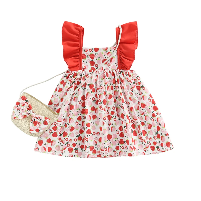 Baby Girl Summer Cotton Dress Cute Strawberry Print Sleeveless Ruffles A-line Fit Sweet Dress with Bag
Baby Girl Summer Cotton Dress Cute Strawberry Print Sleeveless Ruffles A-line Fit Sweet Dress with Bag