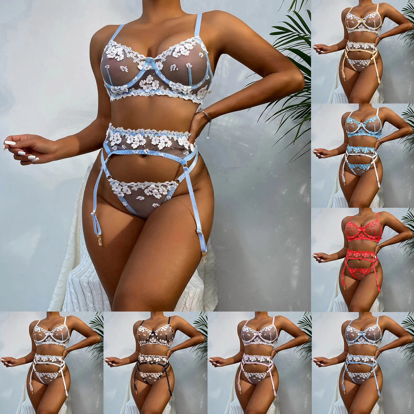 3PCS Sexy Lingerie Women Fashionable Lace Flower Embroidery Sexy Lingeriet Tight Sexy Underwear Sleepwear lenceria para damas
3PCS Sexy Lingerie Women Fashionable Lace Flower Embroidery Sexy Lingeriet Tight Sexy Underwear Sleepwear lenceria para damas