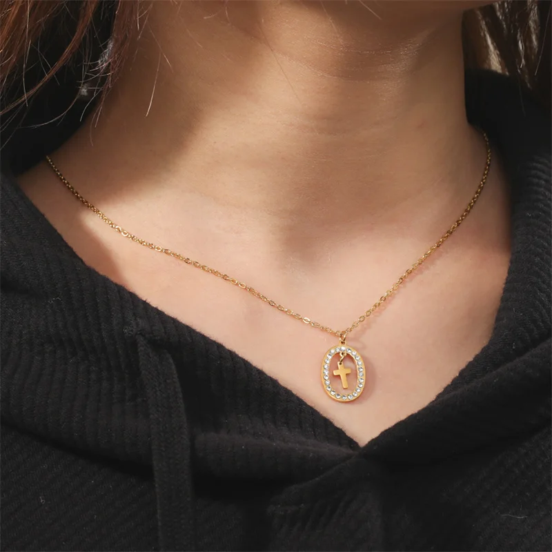 Crystal Round Cross Pendants Necklace for Women Girls Stainless Steel Chain Choker Cross Necklace Jewelry accesorios para mujer
Crystal Round Cross Pendants Necklace for Women Girls Stainless Steel Chain Choker Cross Necklace Jewelry accesorios para mujer