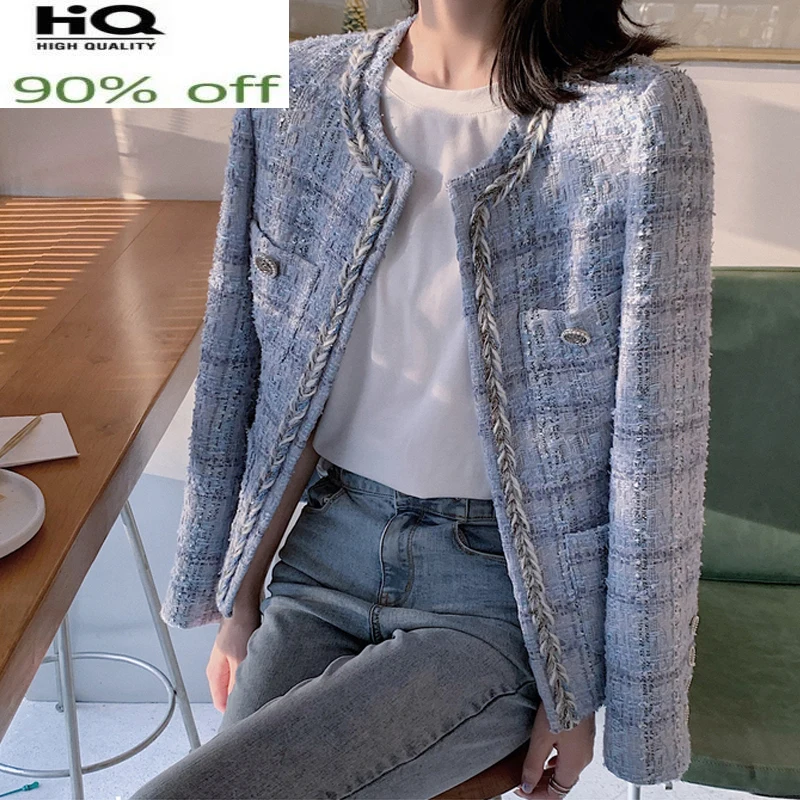 tweed Blue female spring /autumn / winter temperament women's jacket single-breasted round neck coat
tweed Blue female spring /autumn / winter temperament women's jacket single-breasted round neck coat