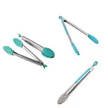 Tongs, Silicone and Stainless Steel, Set of 4, Teal Air fryer silicone liner Plate for cooking in square cake pan Airfryer sili