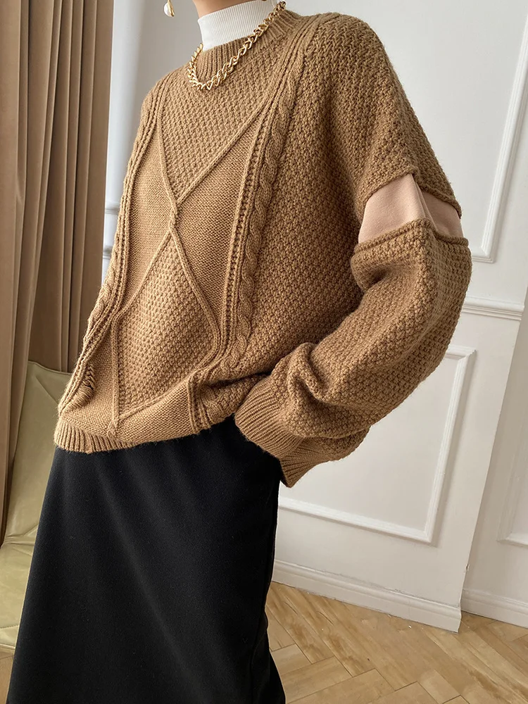 Brown Cut-out Big Size Knitting Sweater Round Neck Long Sleeve Women Pullovers New Fashion Autumn Winter 2022 C898
Brown Cut-out Big Size Knitting Sweater Round Neck Long Sleeve Women Pullovers New Fashion Autumn Winter 2022 C898