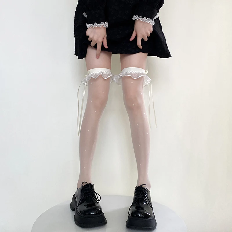 Новые ультратонкие длинные чулки, женские прозрачные гольфы в горошек, женские кружевные тюлевые носки в стиле "Лолита", платье для девочек, чулки
Новые ультратонкие длинные чулки, женские прозрачные гольфы в горошек, женские кружевные тюлевые носки в стиле "Лолита", платье для девочек, чулки