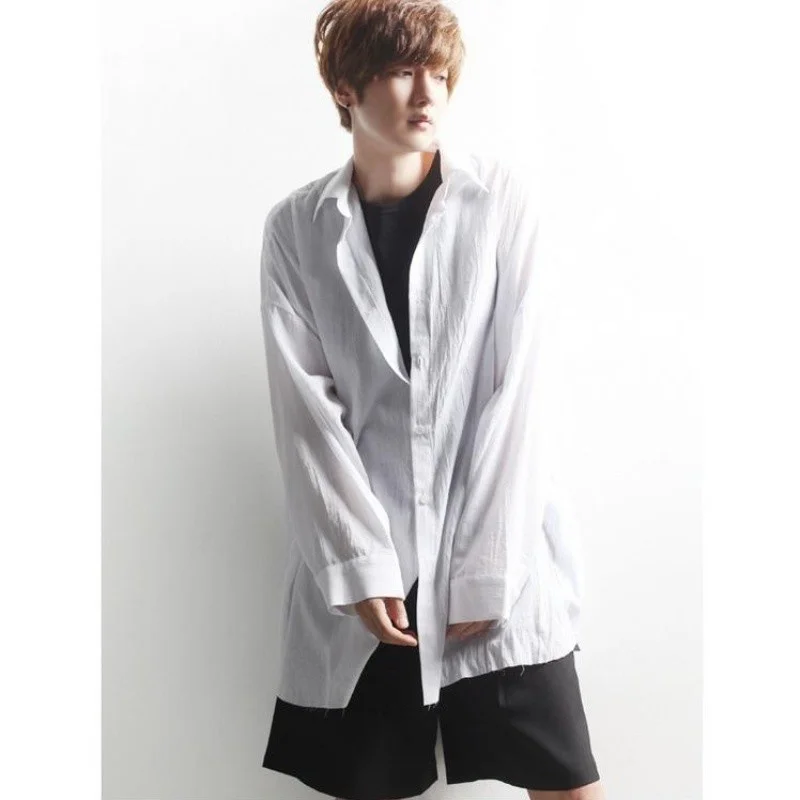 

New Plus Size Men's Long Sleeved Casual Loose Solid Color Joker Shirts Coat Korean Male Fashion Bottoming Shirt Hombre Clothes