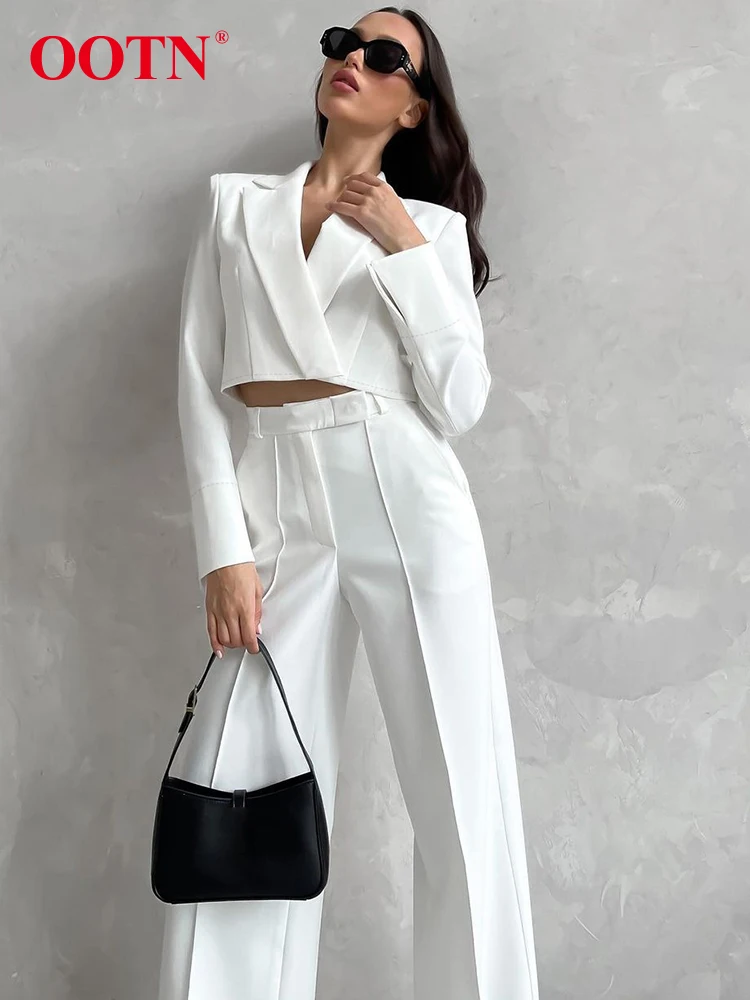OOTN ELegant White 2 Piece High Waist Long Pants Crop Top Single Button Coat Two Piece Set Autumn Basics Outfits Women 2023 
OOTN ELegant White 2 Piece High Waist Long Pants Crop Top Single Button Coat Two Piece Set Autumn Basics Outfits Women 2023