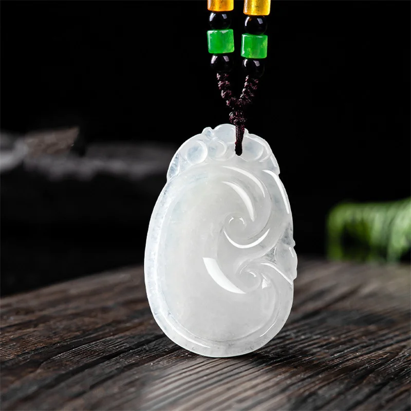 

Mai Chuang/Hand Carved/Ice Species Jade Ruyi Emerald Necklace Pendant Fashion Elegant Jewelry Personality Men Women Couple Gift