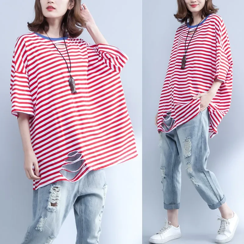 Hole Striped T-shirt Women's Short Sleeve 2022 Summer Dress New Korean Loose Medium Length Top
Hole Striped T-shirt Women's Short Sleeve 2022 Summer Dress New Korean Loose Medium Length Top