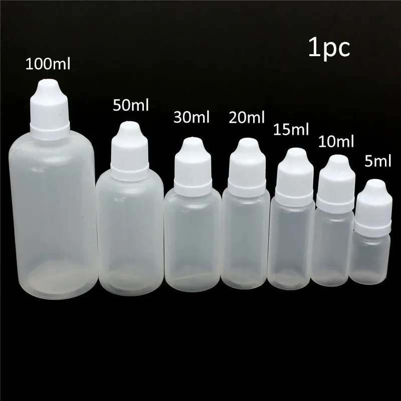 

1Pc 5ml/10ml/15ml/20ml/30ml/50ml Empty Plastic Liquid Bottles Squeezable Eye Dropper Bottles Liquid Droppers Refillable Bottle