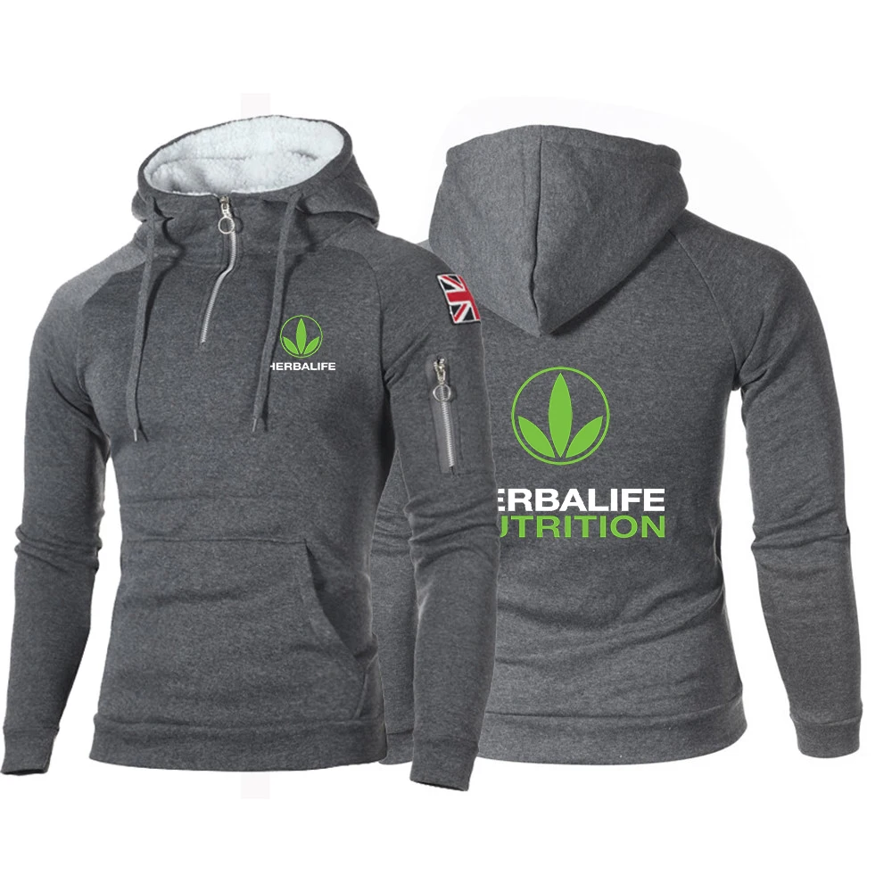 Новинка весна-осень 2023, модные мужские фирменные однотонные облегающие толстовки Herbalife Nutrition 24 с капюшоном и молнией