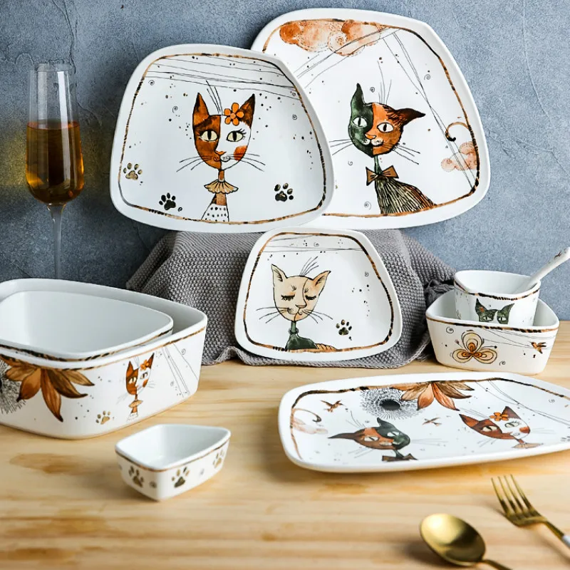 Cute Cartoon Cat Ceramic Tableware Household Soup Noodle Bowls Fruit Steak Food Plate Dishes Creative Porcelain Dinnerware SetWF
Cute Cartoon Cat Ceramic Tableware Household Soup Noodle Bowls Fruit Steak Food Plate Dishes Creative Porcelain Dinnerware SetWF