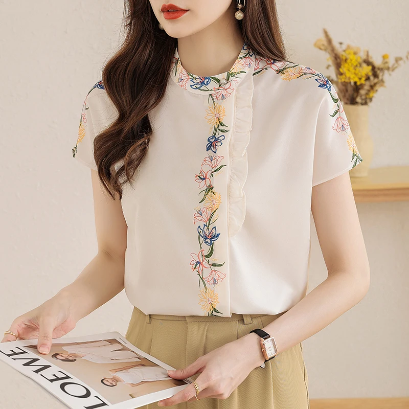 Satin Shirt for Women Summer 2023 New In Printed Casual Blouses Loose Short Sleeve Top O-Neck Ruffle Floral YCMYUNYAN
Satin Shirt for Women Summer 2023 New In Printed Casual Blouses Loose Short Sleeve Top O-Neck Ruffle Floral YCMYUNYAN