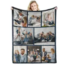 Custom Blanket with Words Picture Collage Customized Blankets, Birthday Souvenir Gifts Personalized Throw Blanket for Father Mom