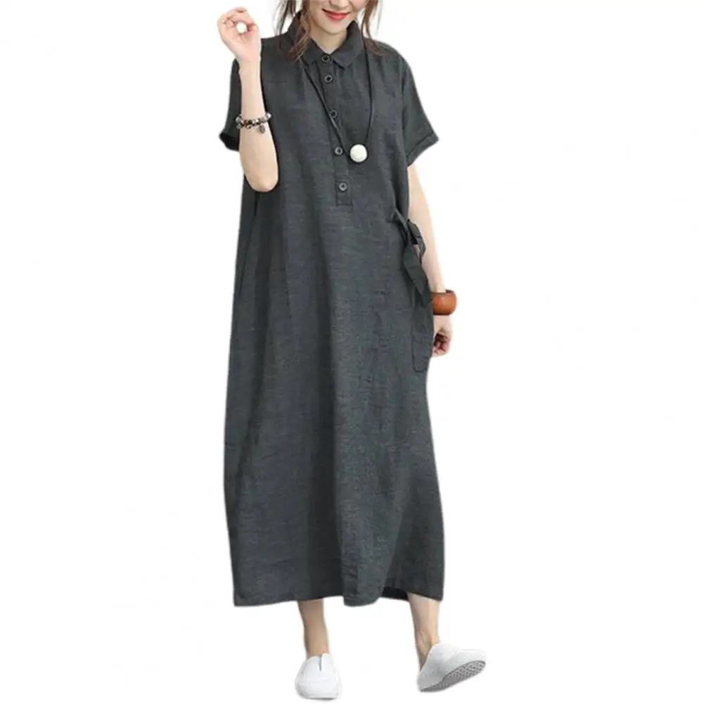 Dress party Robe Buttons Half Placket Side Lace-up Pocket Summer Dress Lapel Short Sleeve Summer Shirt Midi Dress Female
Dress party Robe Buttons Half Placket Side Lace-up Pocket Summer Dress Lapel Short Sleeve Summer Shirt Midi Dress Female