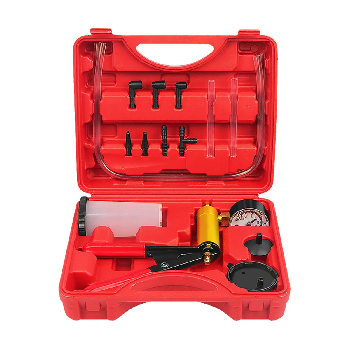 Комплект для прокачки тормозов 2 в 1, набор для проверки ручного вакуумного насоса для автомобилей с защитным чехлом, инструмент для прокачки тормозной муфты одного человека
Комплект для прокачки тормозов 2 в 1, набор для проверки ручного вакуумного насоса для автомобилей с защитным чехлом, инструмент для прокачки тормозной муфты одного человека