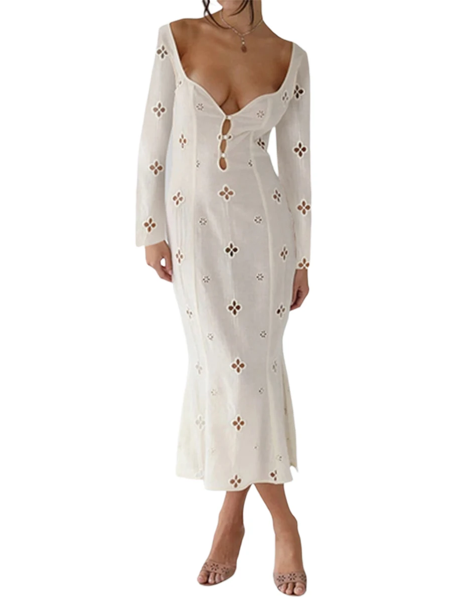 Long Sleeve Sexy Female Backless Flower Hollow Dresses Slim Night Club Party Women Dress Bodycon Vestidos Elegantes Para Mujer
Long Sleeve Sexy Female Backless Flower Hollow Dresses Slim Night Club Party Women Dress Bodycon Vestidos Elegantes Para Mujer