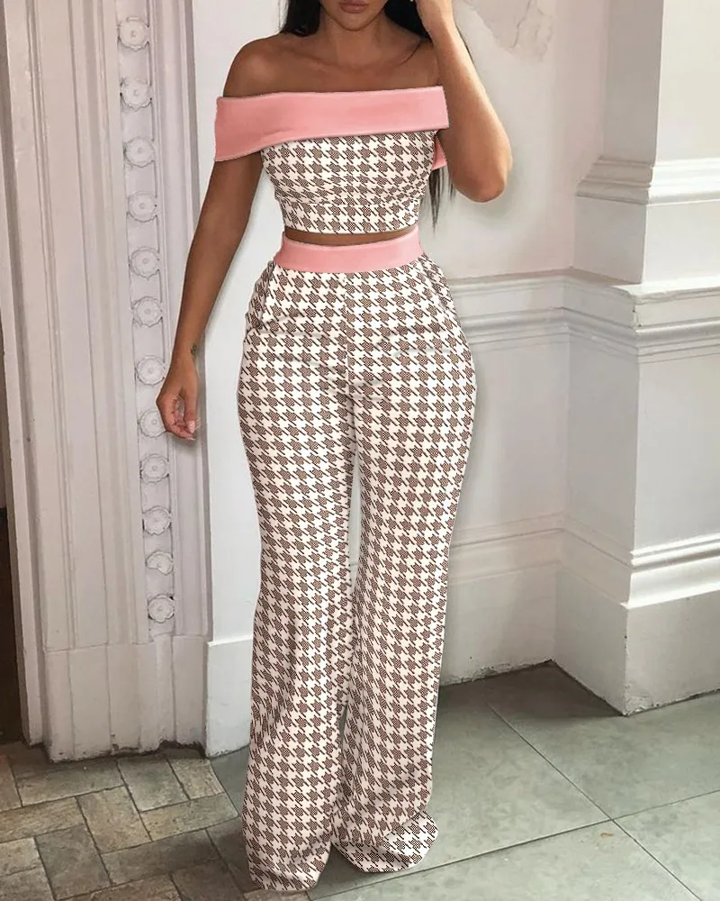 Women's Printed Off-the-shoulder Sexy Short-sleeved Blouse and High-waisted Wide-leg Trousers Suit Female & Lady 2022 Summer New
Women's Printed Off-the-shoulder Sexy Short-sleeved Blouse and High-waisted Wide-leg Trousers Suit Female & Lady 2022 Summer New