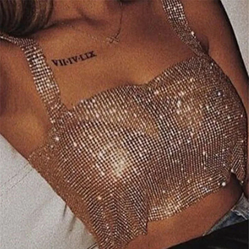 Crop Top Woman Shiny Crystal Chain Tank Top Silver Metal Mesh Halter Metallic 2022 Summer Strap Vest Party Clubwear Outfits
Crop Top Woman Shiny Crystal Chain Tank Top Silver Metal Mesh Halter Metallic 2022 Summer Strap Vest Party Clubwear Outfits