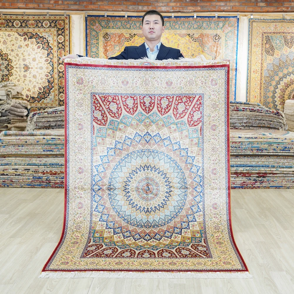 4'x6' Red Silk On Silk Carpet Top Class Persian Hand Knotted Kashmir Silk Rug (ZQG397)
4'x6' Red Silk On Silk Carpet Top Class Persian Hand Knotted Kashmir Silk Rug (ZQG397)