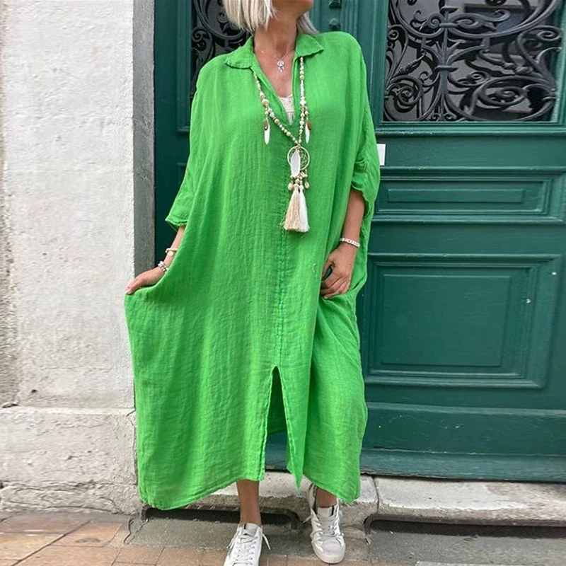 Women Fashion Cotton Linen Party Dress Casual Female V-neck Split Long Dresses 2023 New Fall Loose Solid Office Dress Vestidos
Women Fashion Cotton Linen Party Dress Casual Female V-neck Split Long Dresses 2023 New Fall Loose Solid Office Dress Vestidos