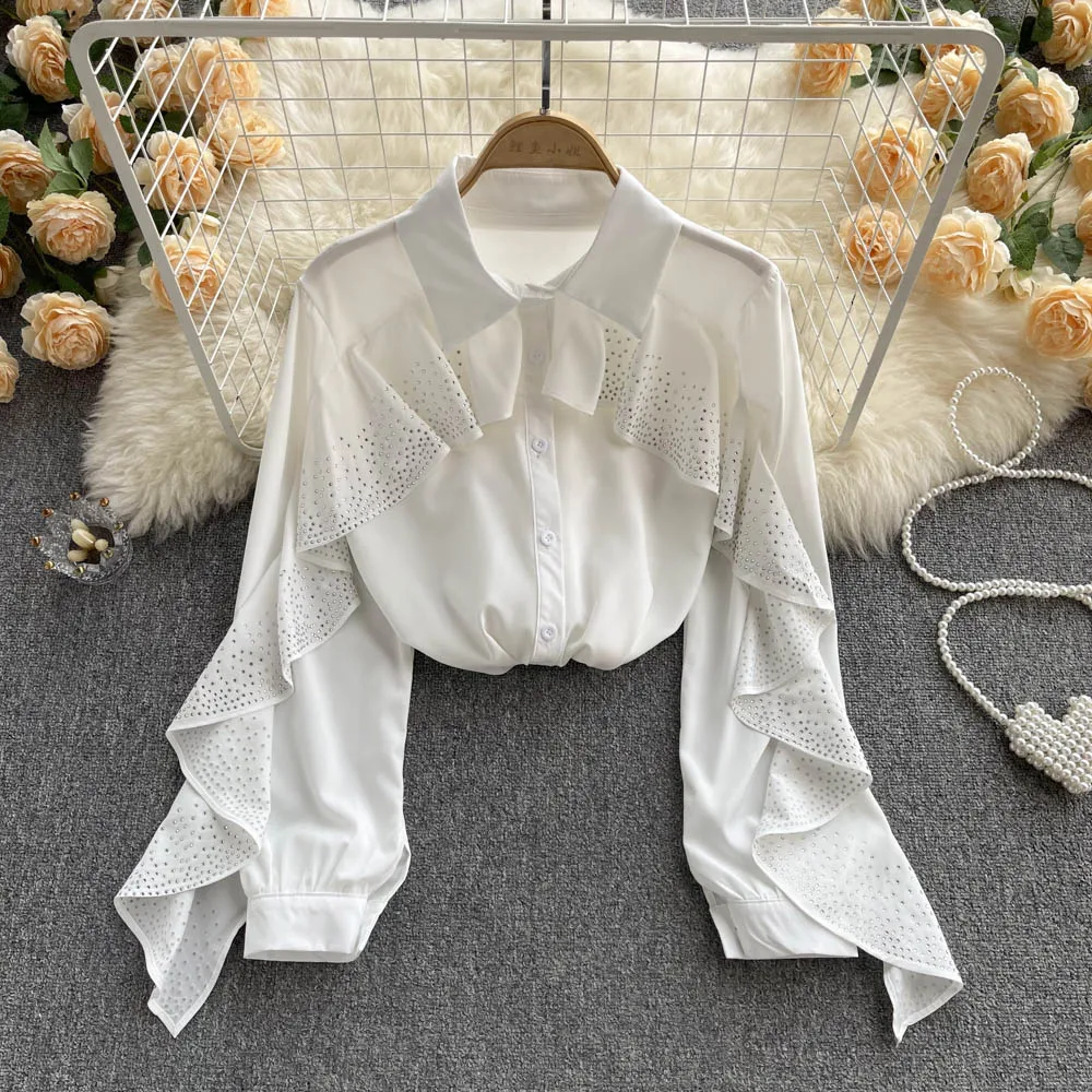 D111 Chic Women's New Fashion Spring Autumn Loose Sequins Ruffled Stitching Long Sleeve Shirt Tops Mujer Solid Color Blouse
D111 Chic Women's New Fashion Spring Autumn Loose Sequins Ruffled Stitching Long Sleeve Shirt Tops Mujer Solid Color Blouse