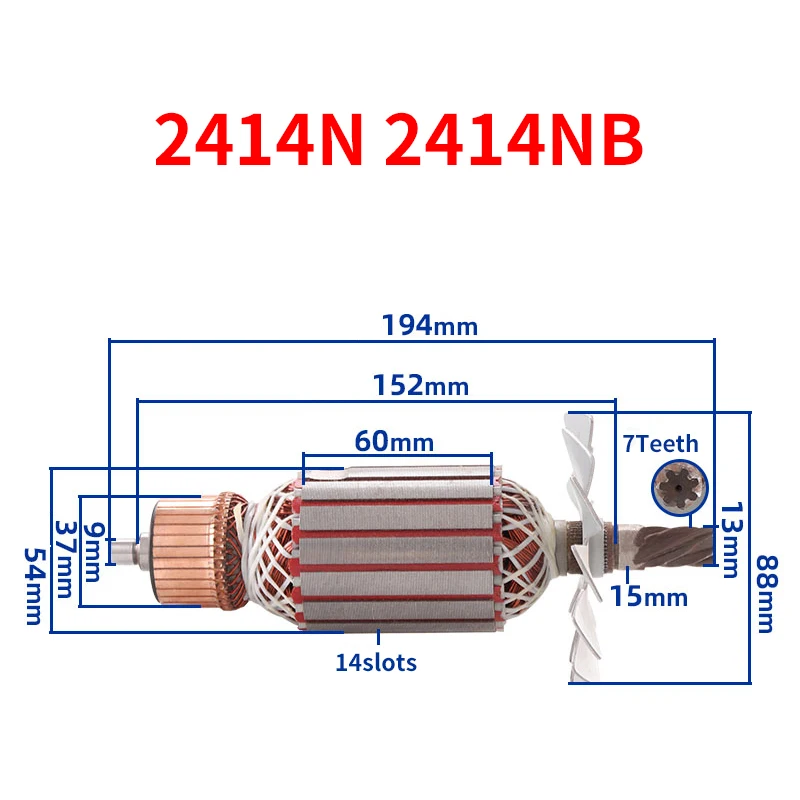 Якорь ротора для стальных резаков Makita 2414B 2414NB 2414S с 7 зубцами
Якорь ротора для стальных резаков Makita 2414B 2414NB 2414S с 7 зубцами