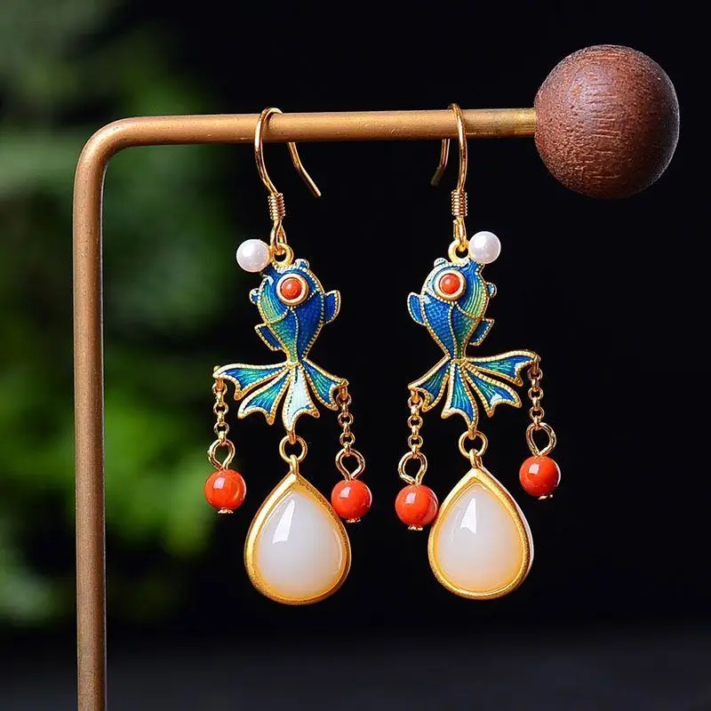Water Drop Earrings Vintage Style Women's Earrings Inlaid with Enamel Color National Style Year after Year Fish Women's Earrings
Water Drop Earrings Vintage Style Women's Earrings Inlaid with Enamel Color National Style Year after Year Fish Women's Earrings