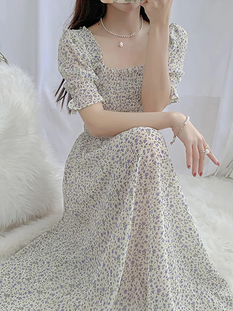 Korean Square Neck Pullover Short Sleeve Slim A-Line Dress Women'S Summer Dresses Gentle Temperament Sweet Floral Chiffon Dress
Korean Square Neck Pullover Short Sleeve Slim A-Line Dress Women'S Summer Dresses Gentle Temperament Sweet Floral Chiffon Dress