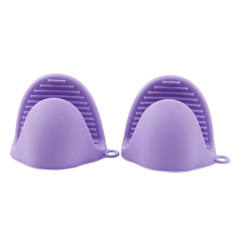 

2x Oven Mini Mitts Silicone Heat Resistant Anti-scald Gloves for Cooking Pinch Grips, Pot Holder and potholders Purple