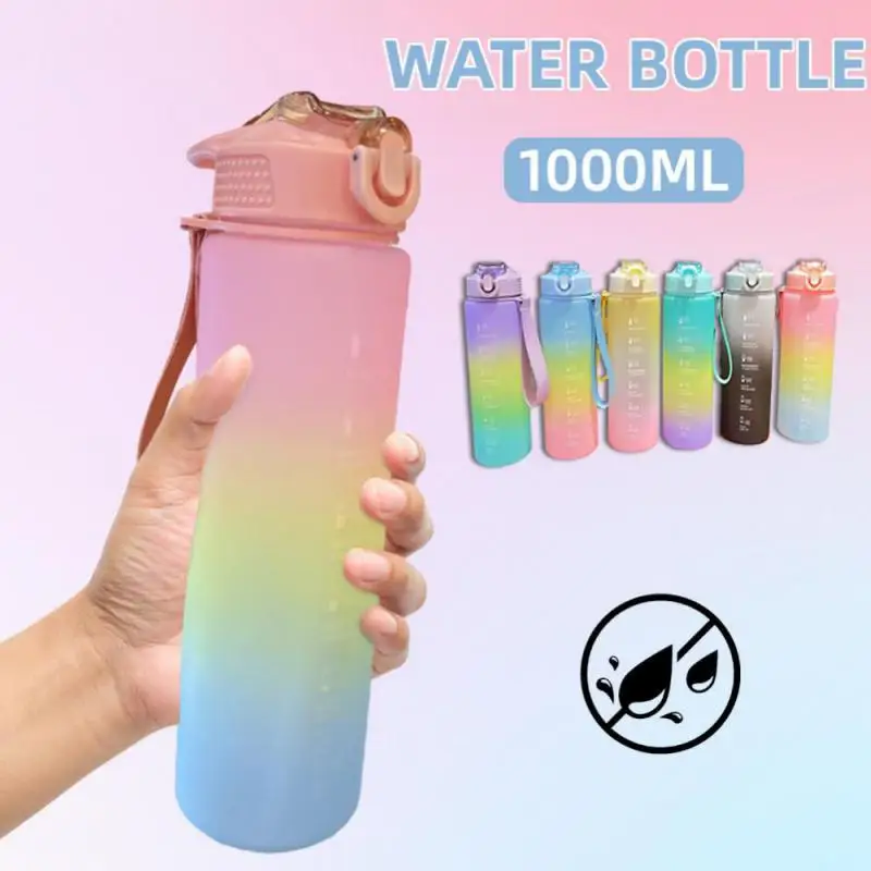 

1000ML Water Bottle With Straw Motivational Sport Water Bottle Leakproof Drinking Bottles Outdoor Sport Fitness BPA Free Jugs
