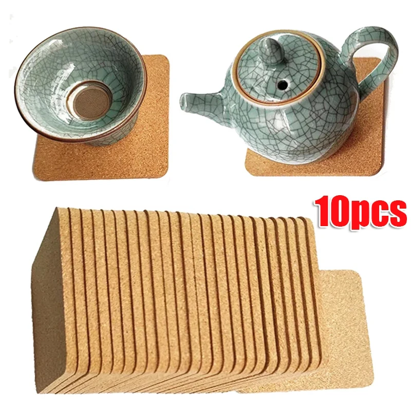 

5/10PCS Heat Insulation Cork Coasters Natural Square Cork Coasters Coffee Tea Hot Ice Drink Coaster Placemat Kitchen Accessories