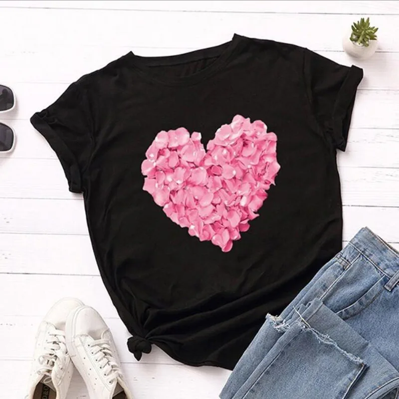 Pink Heart Flower Print Women T Shirt Polyester Comfortable Casual Funny T Shirt Gift 90S Lady Yong Girl Drop Ship
Pink Heart Flower Print Women T Shirt Polyester Comfortable Casual Funny T Shirt Gift 90S Lady Yong Girl Drop Ship