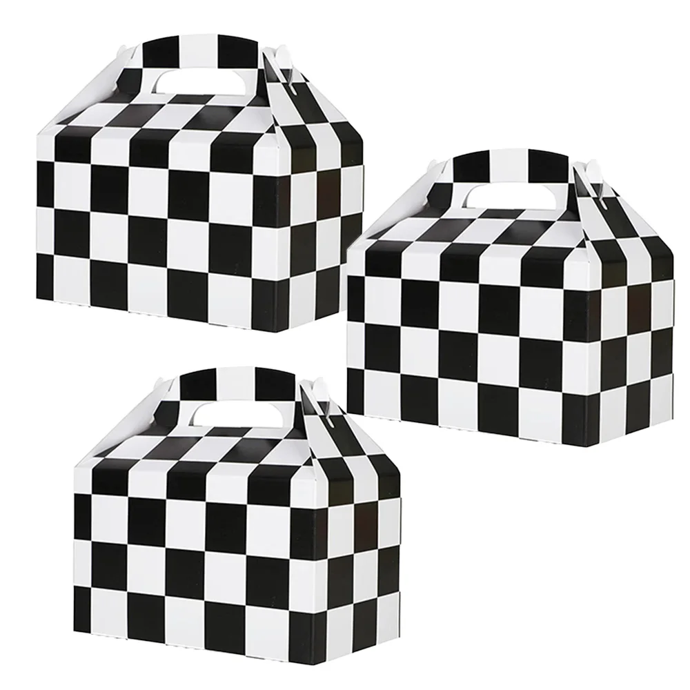 

12Pcs Racing Birthday Party Decorations Checkerboard Treat Box Snack Goody Cardboard Bag Gift Giving Race Compete In Speed