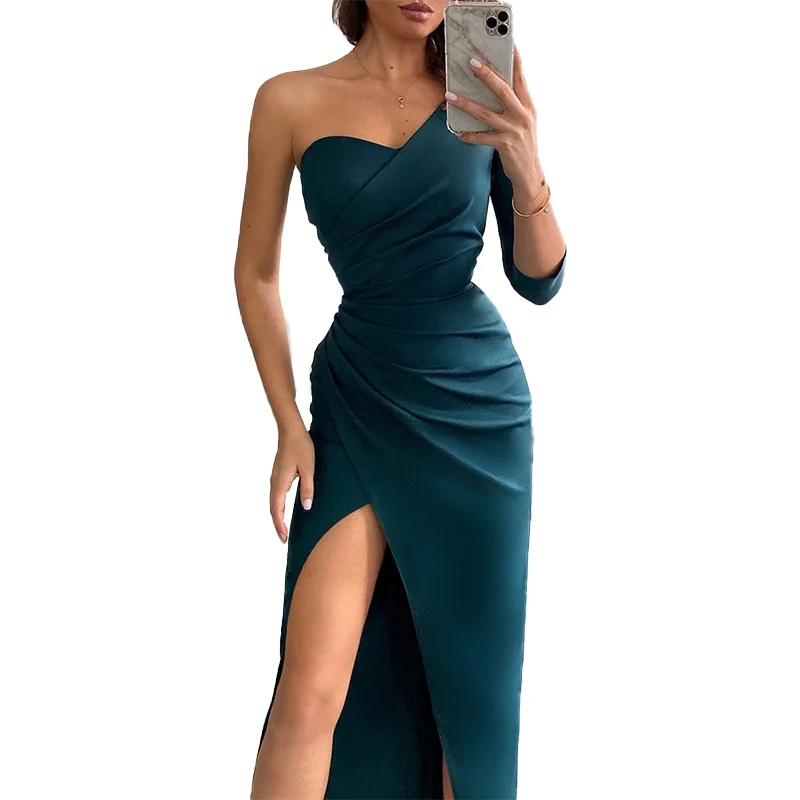 Dresses Elegant Ladies Party Sexy One Shoulder Slit High Waist Long Dress 2022 Summer Evening Club Vestidos Sexy Dress for Women 
Dresses Elegant Ladies Party Sexy One Shoulder Slit High Waist Long Dress 2022 Summer Evening Club Vestidos Sexy Dress for Women